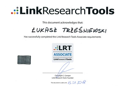 Certyfikat Link Research Tools - Analiza linków SEO