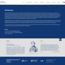 Hokito Aleksandra Pawłowska - Strona internetowa Centrum Myśli Polityczno-Prawnej im. Alexisa de Tocqueville'a z menu nawigacyjnym, tekstem o centrum, danymi kontaktowymi i portretem patrona.