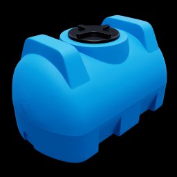 EKO AQUA CLEAN SPÓŁKA Z OGRANICZONĄ ODPOWIEDZIALNOŚCIĄ - Niebieski, prostokątny zbiornik na wodę 500L z czarnym deklem, wykonany z tworzywa sztucznego, na czarnym tle. Widoczny z perspektywy.