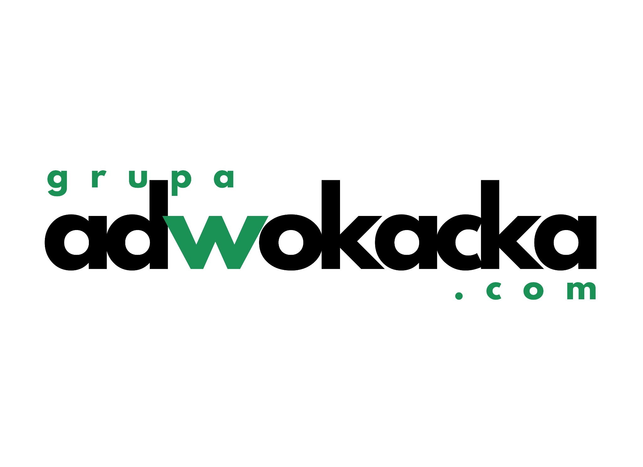 Logo firmy 'Grupa Adwokacka' z nazwą w kolorach czerni i zieleni na białym tle. Widoczny adres strony internetowej.