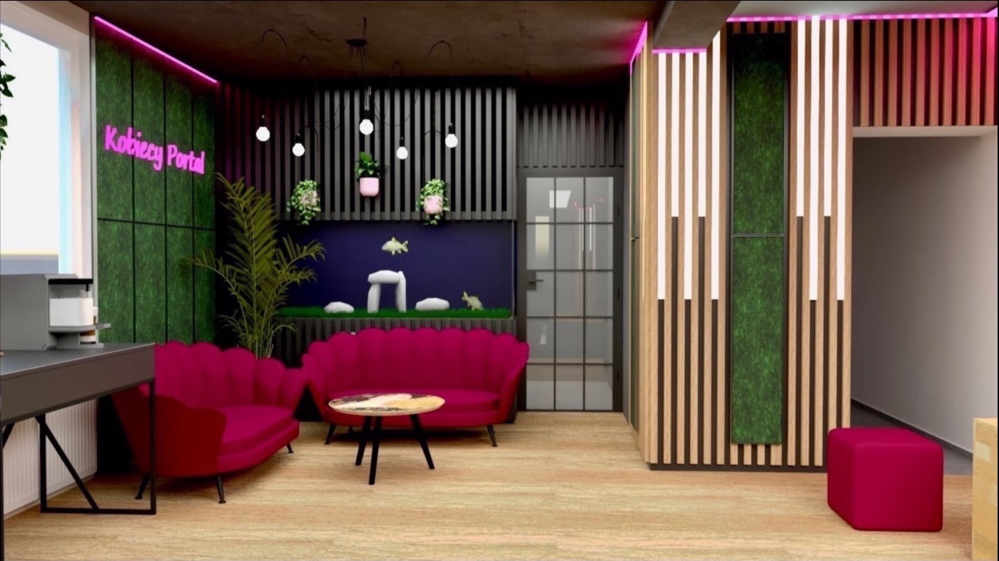 Projekt wnętrza siłowni dla kobiet.