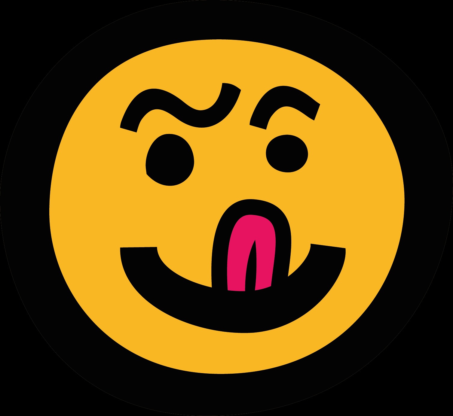 Grafika: żółta emotikona z wystawionym językiem na czarnym tle, wyrażająca apetyt lub pożądanie.
