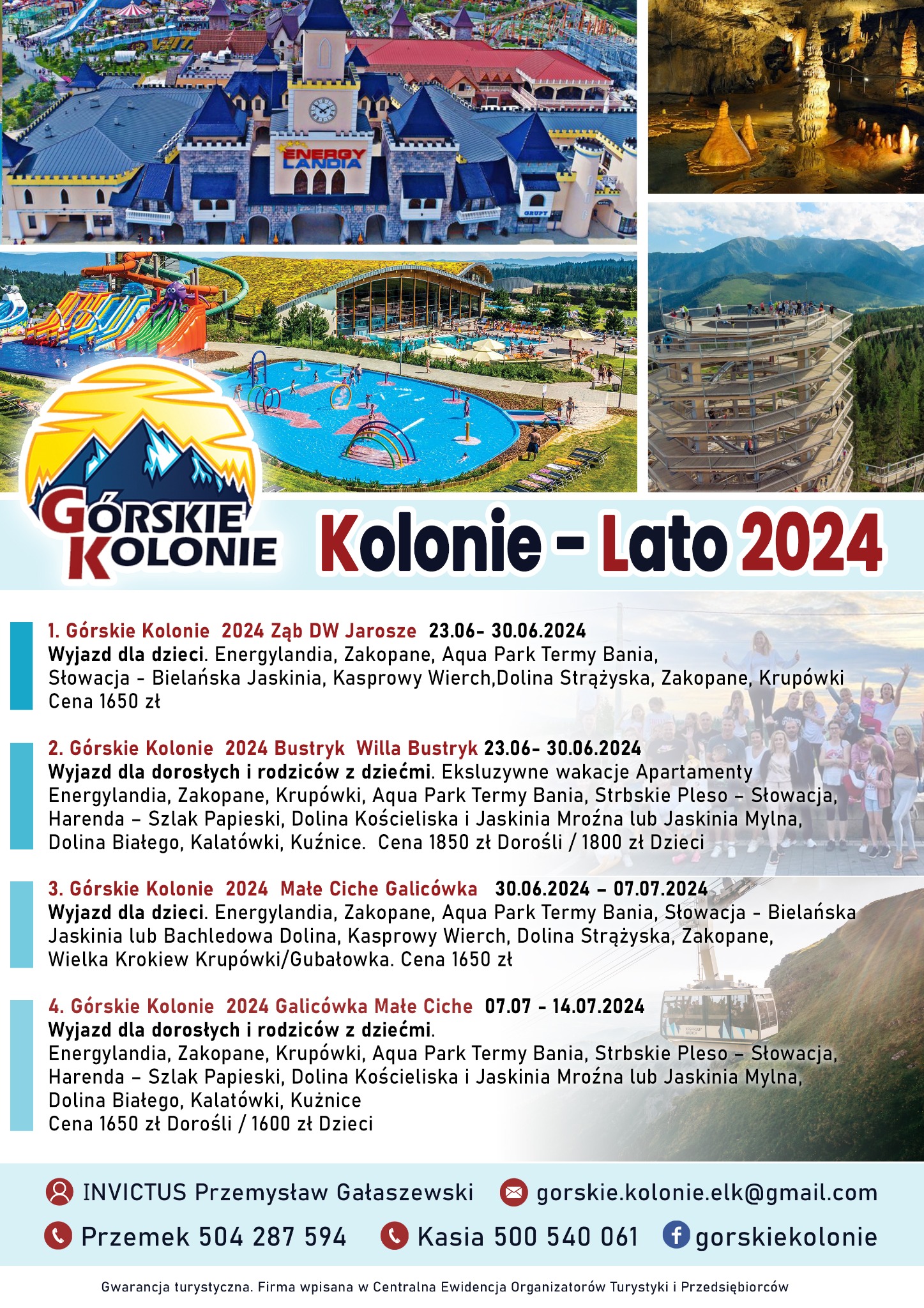 Oferta kolonii letnich 2024: Energylandia, Zakopane, Termy Bania, Słowacja, Krupówki, Dolina Kościeliska, Jaskinie. Atrakcje dla dzieci i dorosłych.