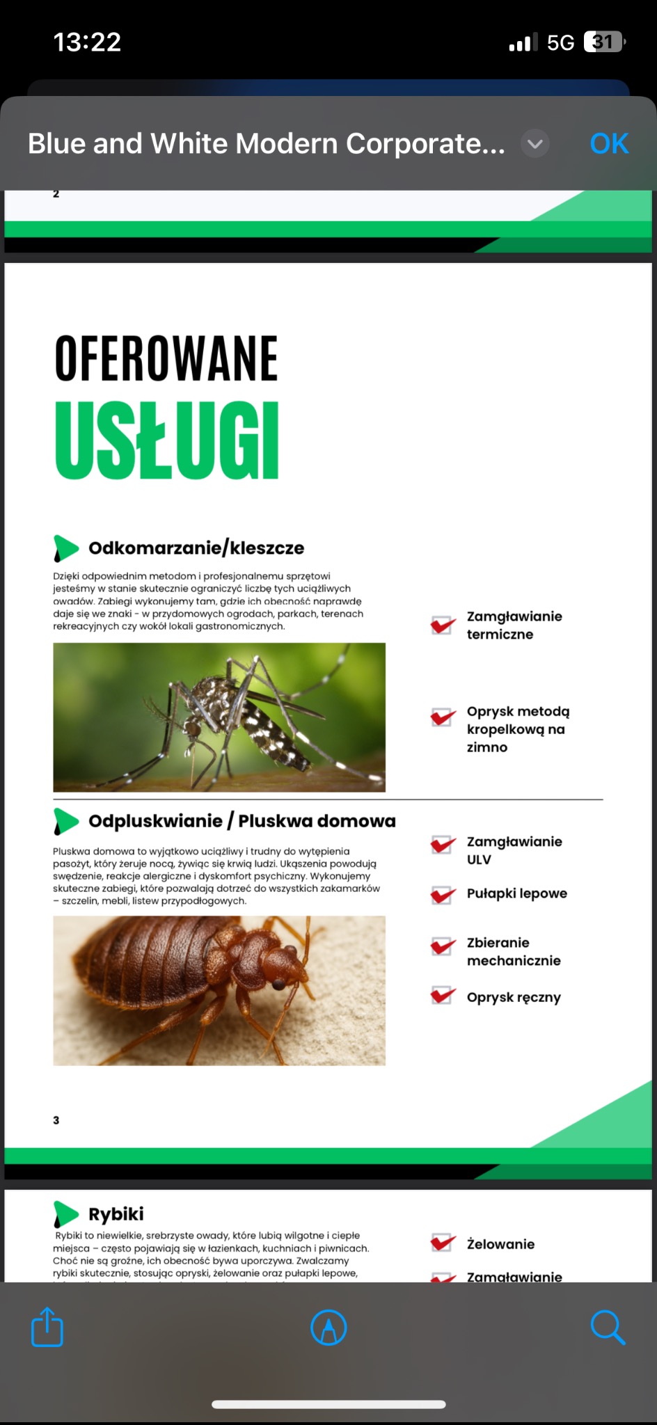 Oferta usług z zakresu zwalczania szkodników: odkomarzanie, zwalczanie pluskiew i rybików. Metody: zamgławianie, opryski, pułapki lepowe, zbieranie mechaniczne, żelowanie.