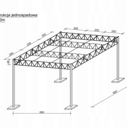 SHIPSTEEL MATEUSZ SKOPIŃSKI - Rysunek techniczny konstrukcji jednospadowej 6m x 6m z wymiarami. Schemat spawanej konstrukcji stalowej na białym tle, z wymiarami w milimetrach.