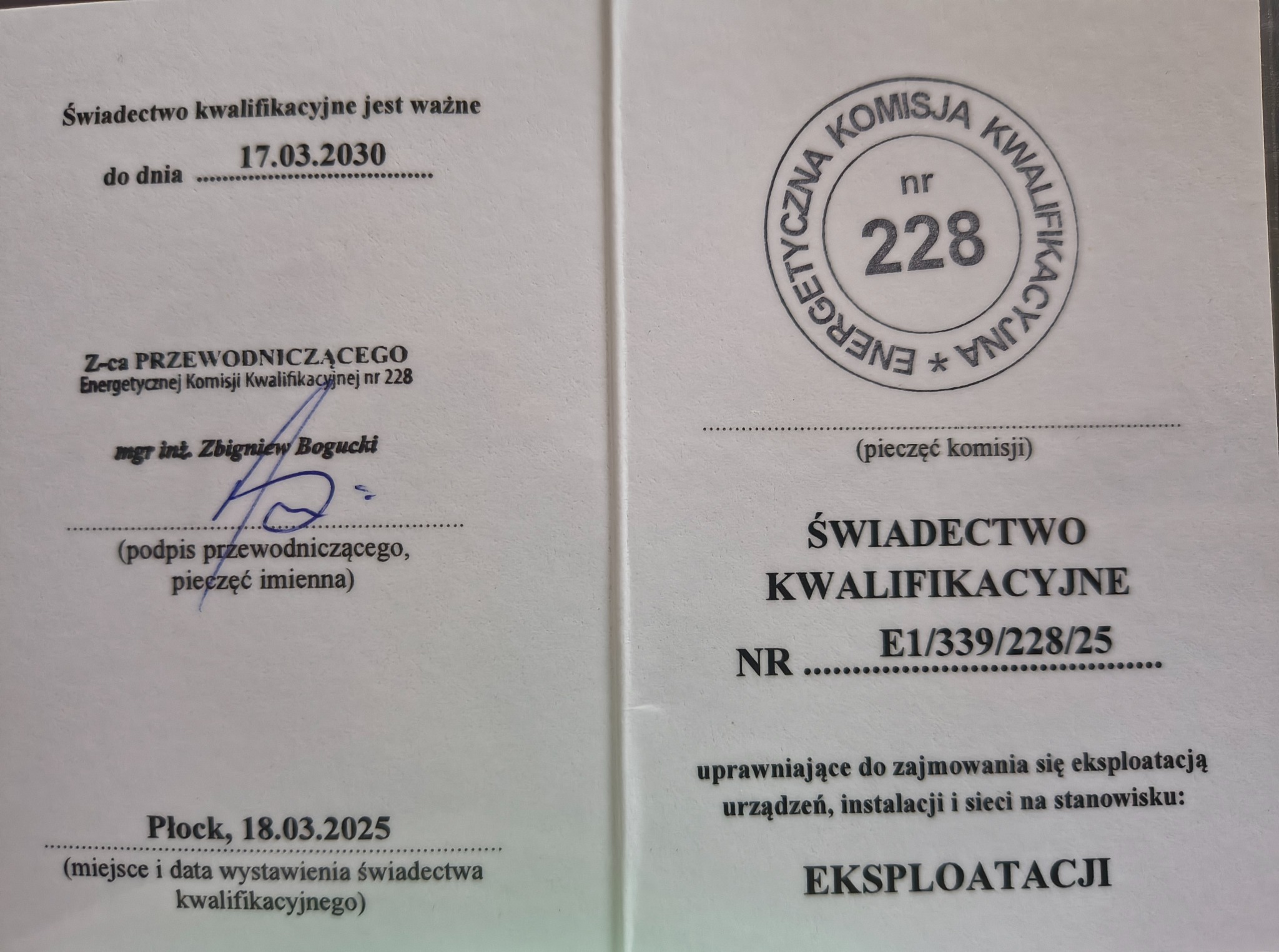 Posiadam uprawnienia SEP