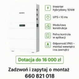 System magazynowania energii 10 kWh marki Hiconics. Biała obudowa, modułowa konstrukcja, inwerter hybrydowy 10kW, UPS <10ms, pełna kontrola w aplikacji, odporność IP65.