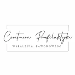 Eleganckie logo 'Centrum Profilaktyki Wypalenia Zawodowego' w cienkiej ramce, czcionka pisana na białym tle. Minimalistyczny design.