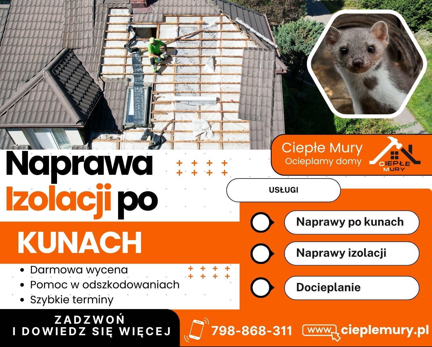 Naprawa izolacji dachu po kunach. *Pomoc w odszkodowaniach *Darmowa wycena