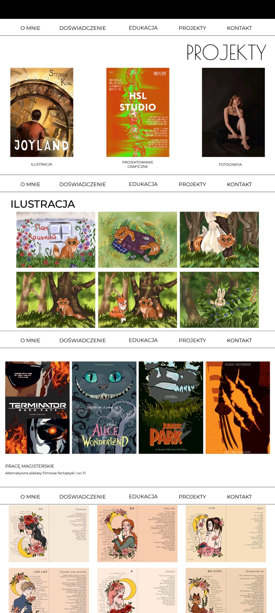 Portfolio graficzne z ilustracjami, projektami graficznymi i fotografią. Prace magisterskie: plakaty filmowe fantasy i sci-fi. Różnorodne style i techniki.