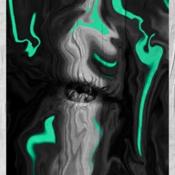 Abstrakcyjna grafika z motywem oka, w odcieniach szarości i czerni, z akcentami w kolorze seledynowym, przypominająca plakat z datą 27.05 i pytaniem 'Are you drowning?'