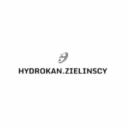 Logo firmy HYDOKAN.ZIELINSCY z symbolem kranu z kroplą wody w szarej kolorystyce, umieszczone centralnie na białym tle.