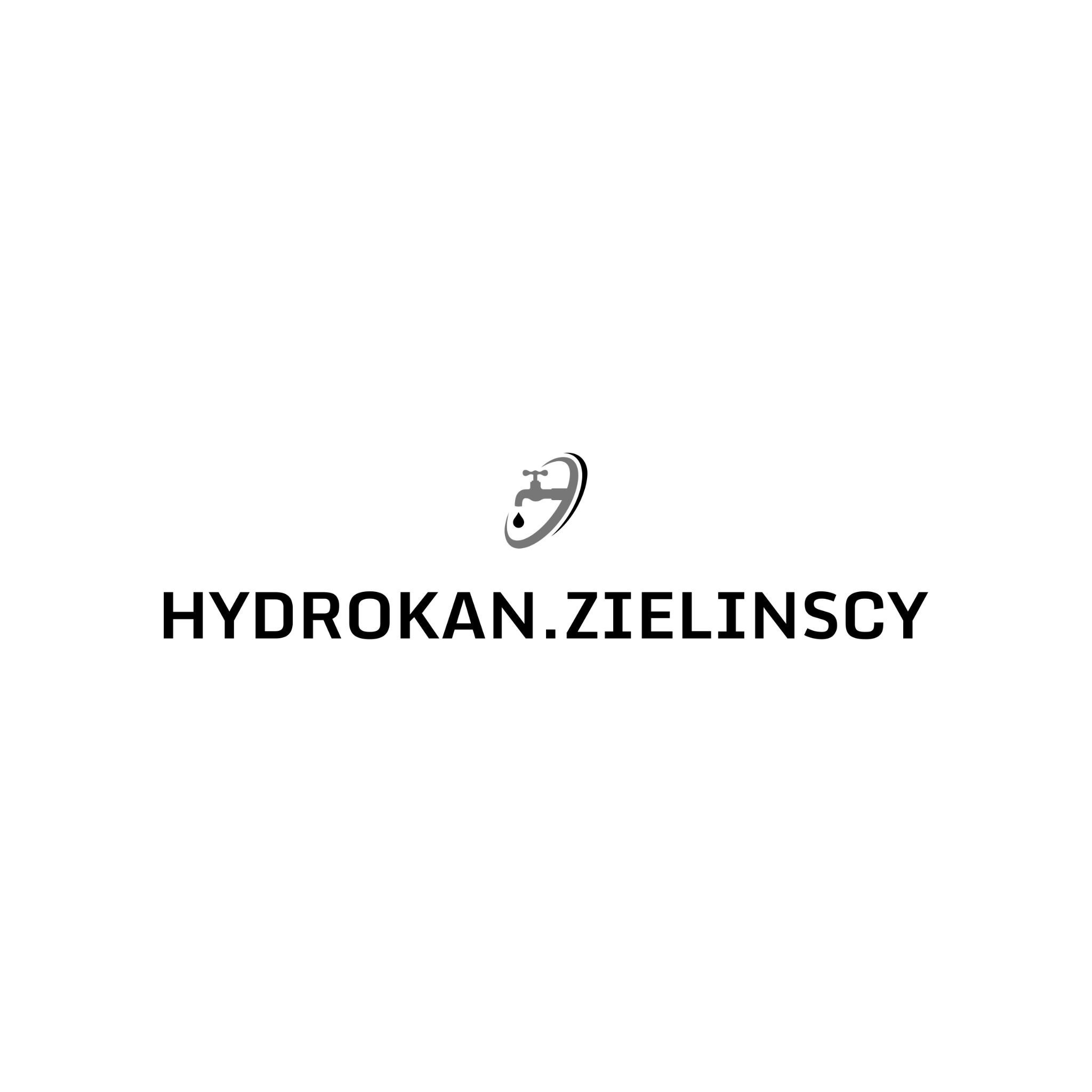 Logo firmy HYDOKAN.ZIELINSCY z symbolem kranu z kroplą wody w szarej kolorystyce, umieszczone centralnie na białym tle.