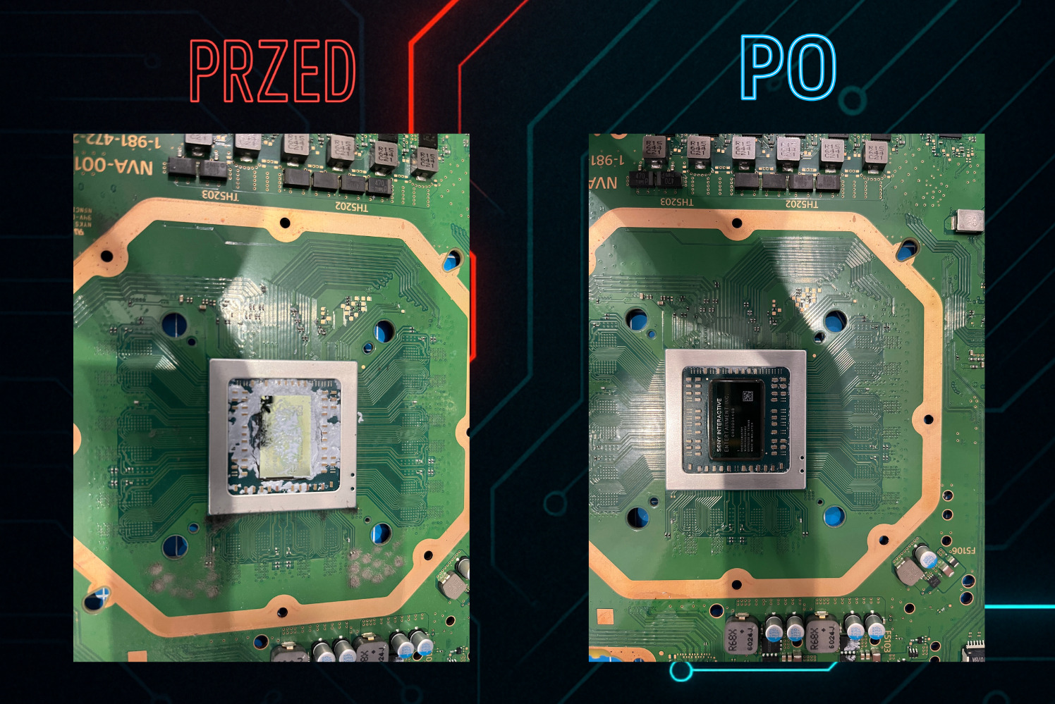 Przygotowanie rdzenia konsoli PlayStation pod nałożenie pasty PTM.