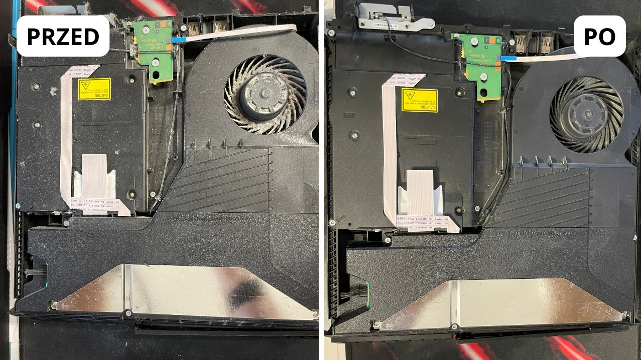 Czyszczenie konsoli przed i po.