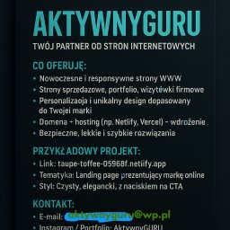 🎯 Nowoczesne strony internetowe od podstaw! Idealna na wizytówkę, portfolio lub stronę docelową. Sprawdź przykłady: kliknij tutaj

📧 aktywnyguru@wp.pl
