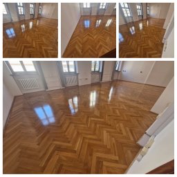 Odświeżenie podłogi poprez matowienie i ponowne lakierowanie w jednym z biur w centrum Wrocławia 