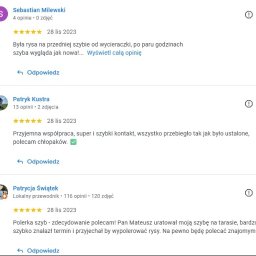 PolerkaSzyb.pl - Opinie klientów o usłudze naprawy szyb: polerowanie rys na szybie tarasu, szybki kontakt, przyjemna współpraca i polecenie wykonawcy. Zadowoleni klienci.