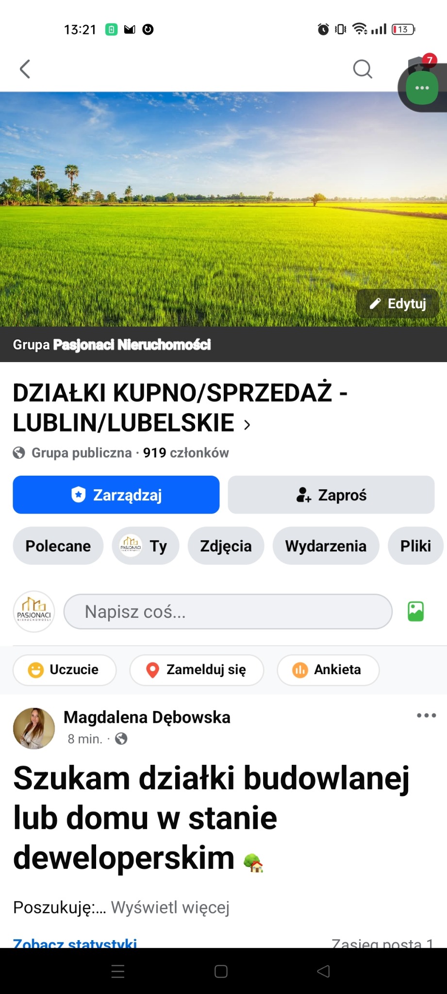 Przykład prowadzonej grupy społecznościowej dla jednego z moich klientów