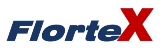 Logo Flortex z granatowym napisem i czerwoną literą X na białym tle. Charakterystyczny krój pisma i kolorystyka.