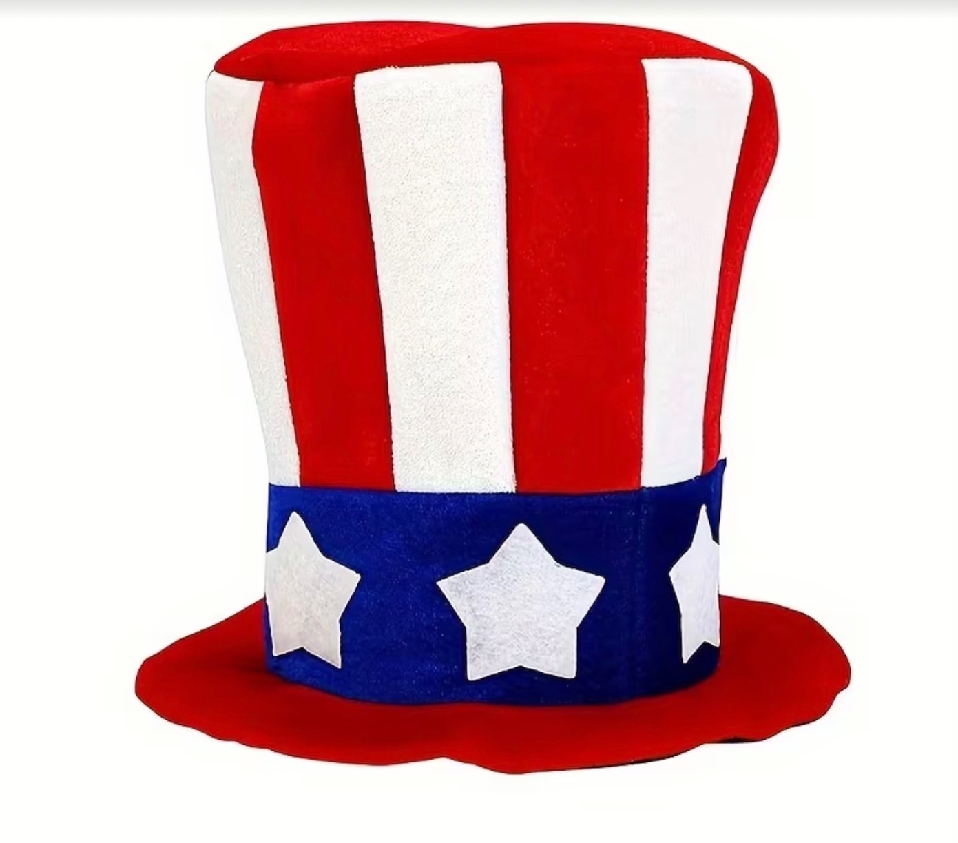 Czerwono-biały cylinder z niebieskim pasem i białymi gwiazdami, idealny na imprezy tematyczne i patriotyczne wydarzenia.