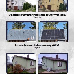 EXPERT TEAM sp. z o.o - Zestawienie zdjęć: ocieplenie styropianem, instalacja fotowoltaiczna 5.8kW i pompa ciepła Galmet Prima 10kW. Prezentacja realizacji 'przed i po' dla każdego z projektów.
