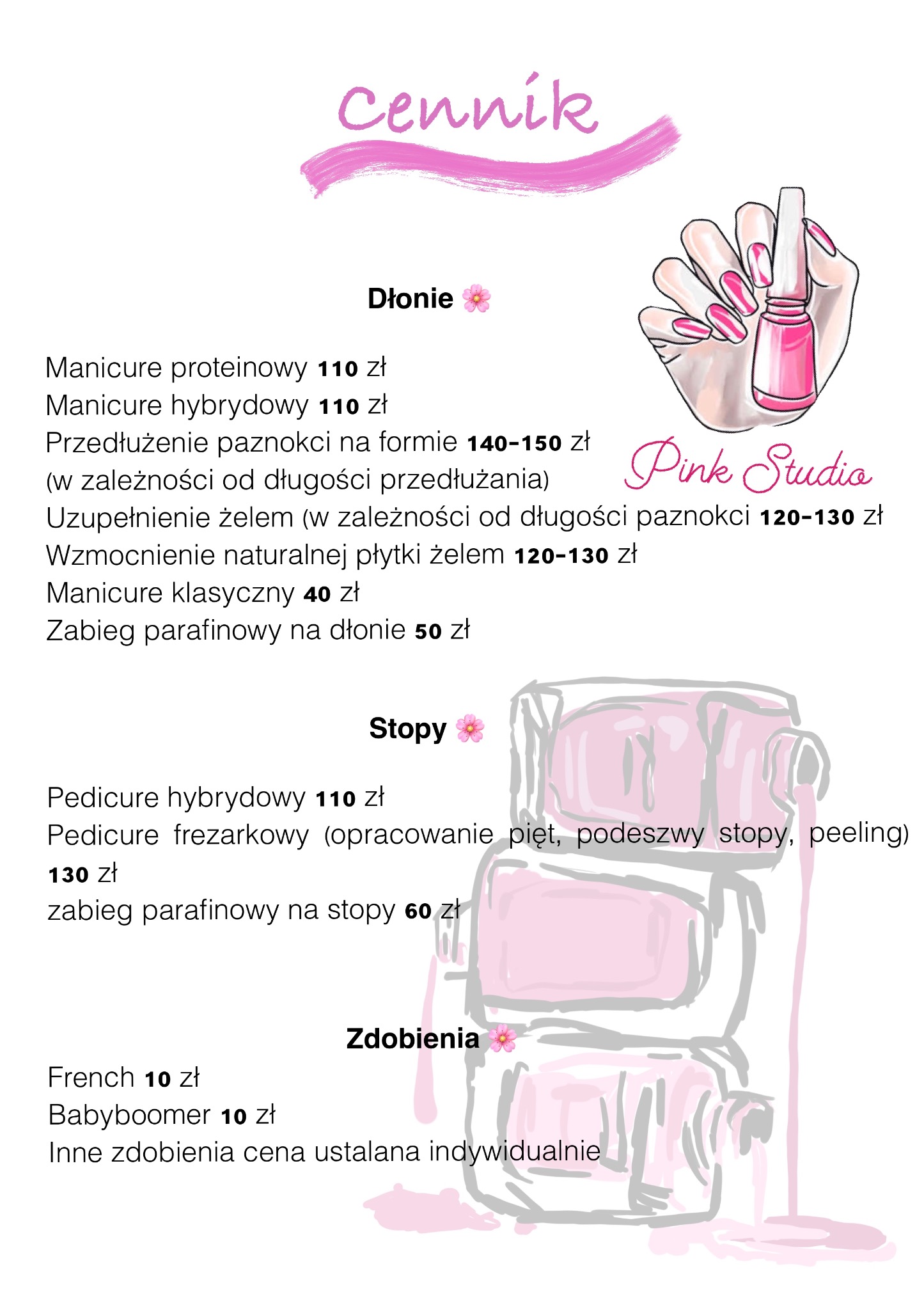 Cennik wykonany na zamówienie