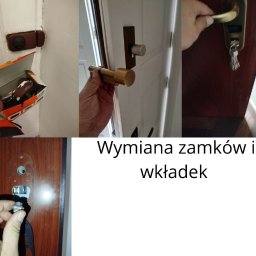 Michał Ramotowski Rama ProHome usługi remontowo-wykończeniowe - Montaż nowego zamka w drzwiach wejściowych. Czynności wykonywane przez montera. Wymiana wkładki w drzwiach. Nowe elementy zamka w pudełku.
