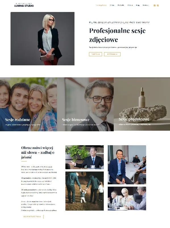Strona prezentacyjna dla fotografa — portfolio i oferta usług fotograficznych.