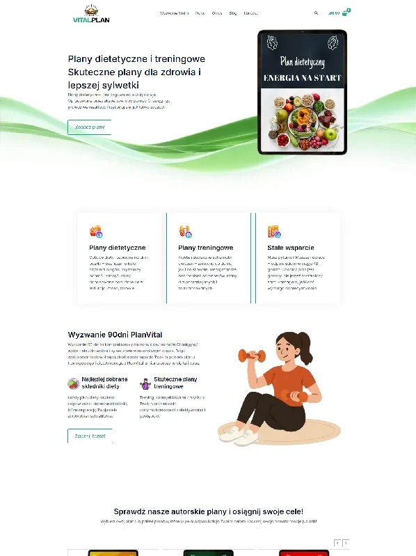 Strona sprzedażowa dla planów dietetycznych i treningowych