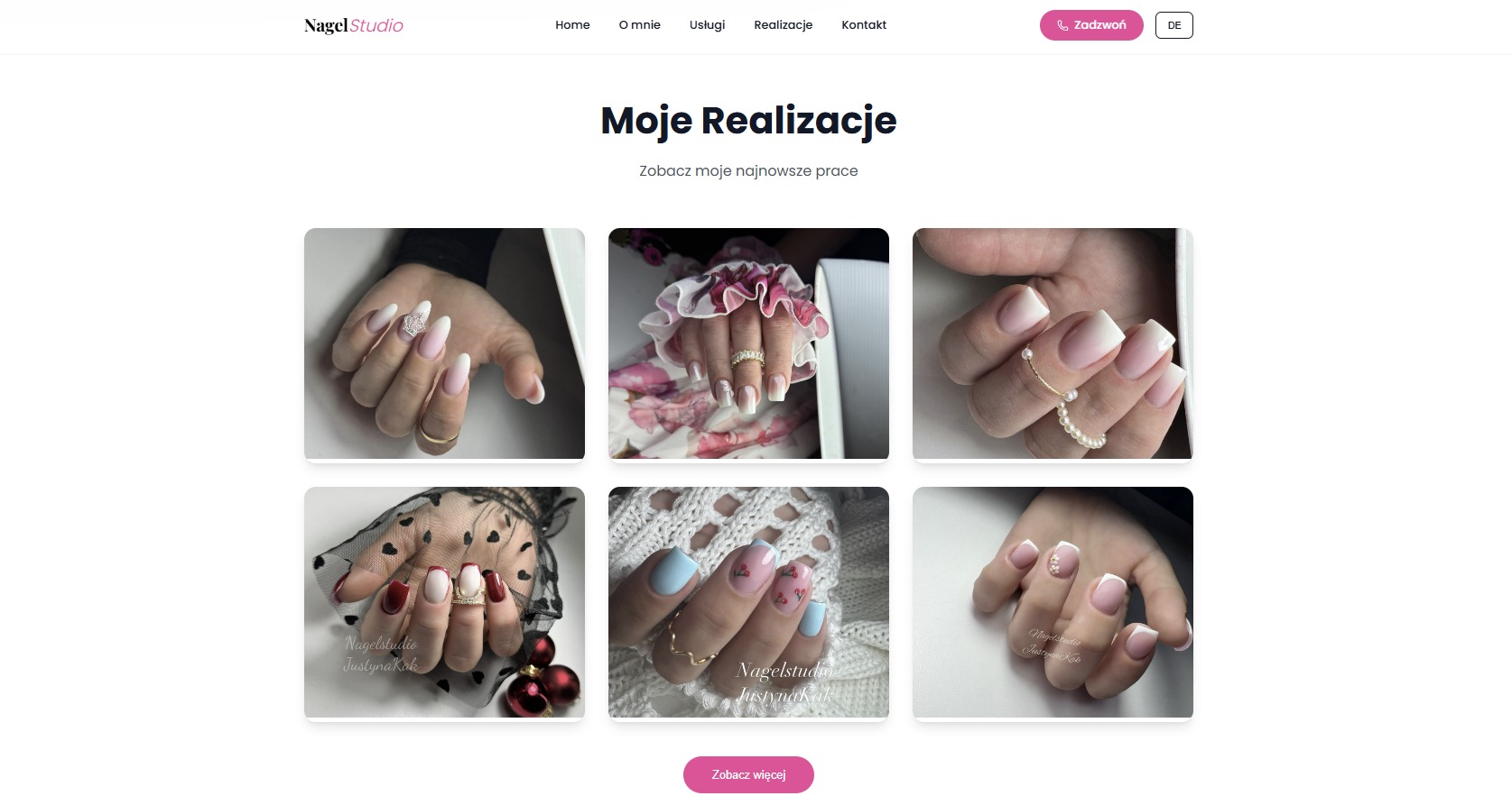 Strona dla Studia Paznokci wraz z przykładami realizacji.