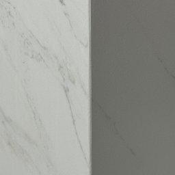 REN Bud - Połączenie dwóch powierzchni: biała marmurowa płytka i szara ściana. Widoczny narożnik, oświetlenie równomierne, minimalistyczny kadr.