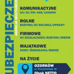 Agencja ubezpieczeniowa oferuje ubezpieczenia komunikacyjne, rolne, firmowe, majątkowe i na życie. Ozorków, ul. Wyszyńskiego 28. Kontakt: 665 239 551, 572 570 551.