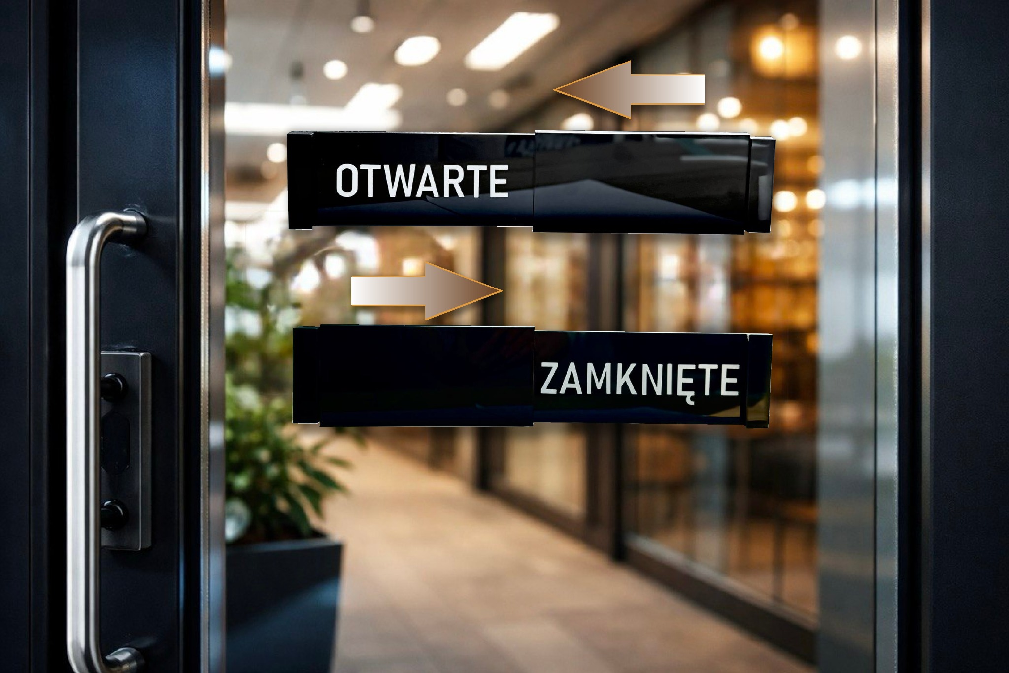 Tabliczka OTWARTE/ZAMKNIĘTE z przesuwaną panelem