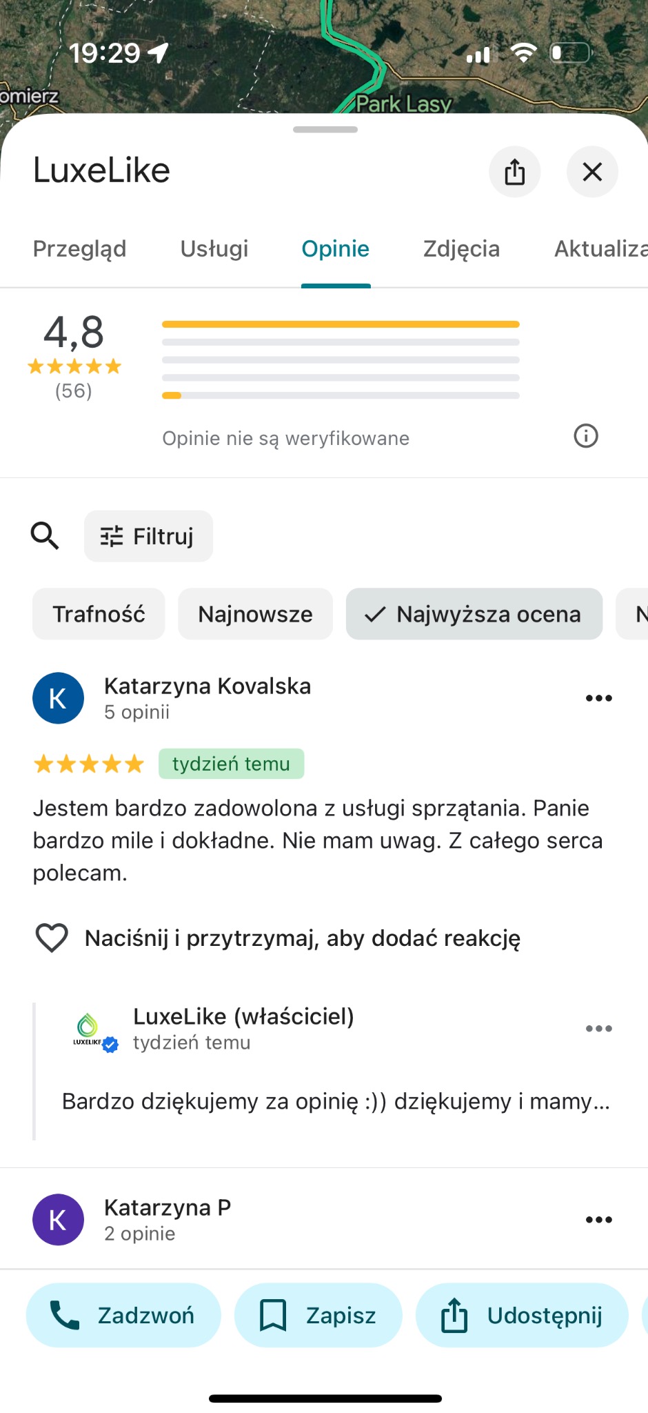 Posiadamy 56 pozytywnych opinii w wizytówce Google :)
