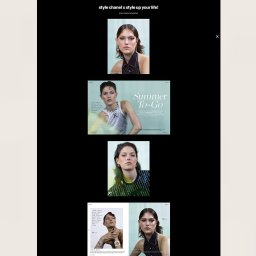 Brandfeld - Układ strony z kolażem zdjęć modelki w różnych stylizacjach i ujęciach, w tym zbliżenia twarzy i całe sylwetki, na czarnym tle z napisem 'style chanel x style up your life!'.