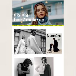 Brandfeld - Strona internetowa z portfolio stylisty fryzur i makijażu, prezentująca zdjęcia modelek i okładki magazynów mody. Minimalistyczny design strony.