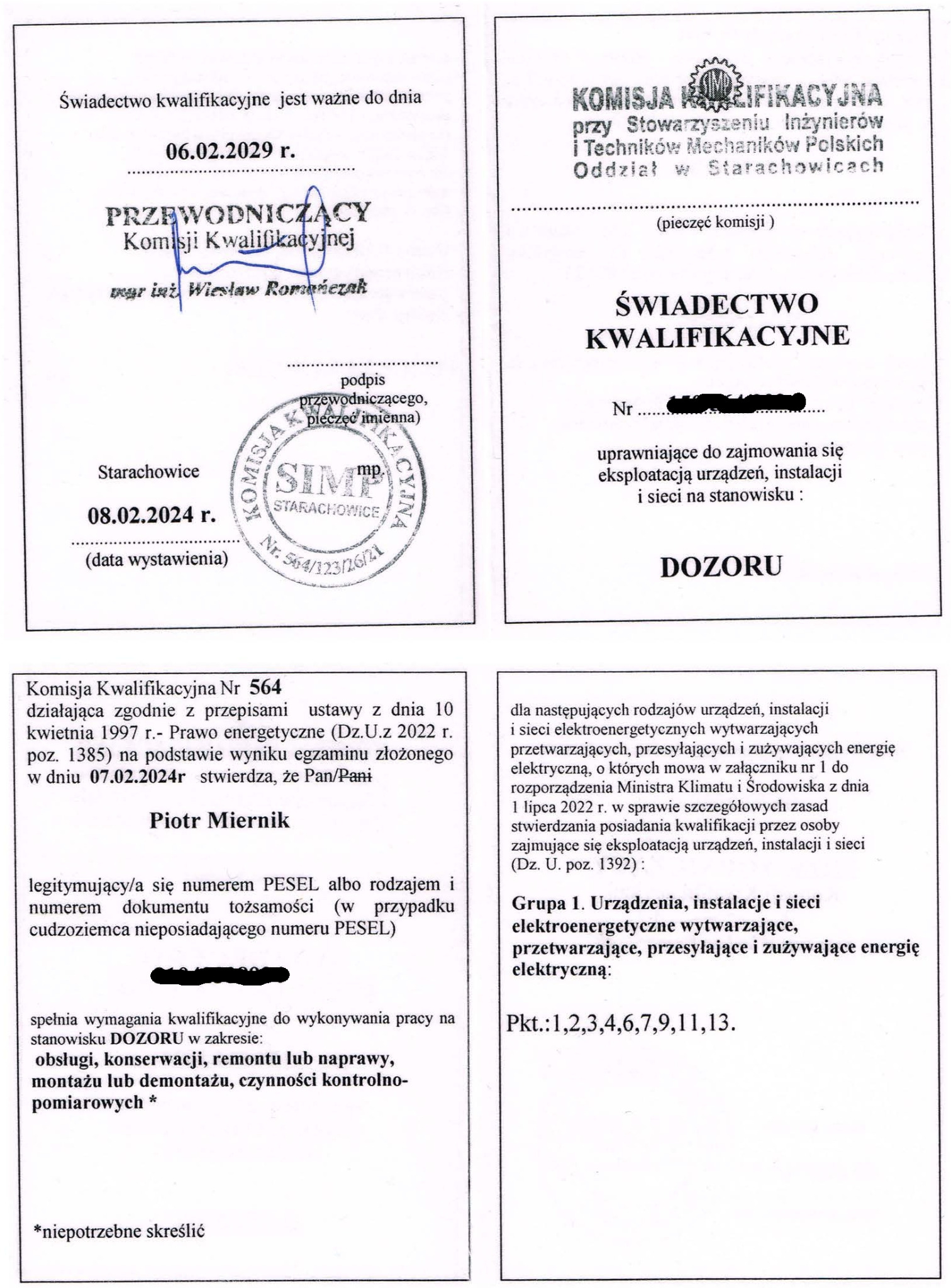 Kwalifikacje G1 Dozór do 110kV + pomiary