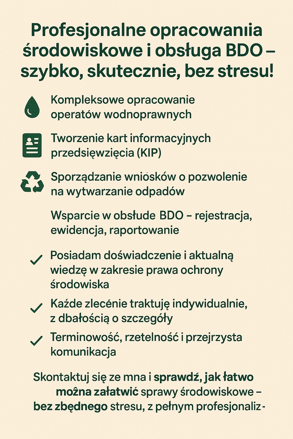 Profesjonalne opracowania środowiskowe i obsługa BDO w Toruniu. Tworzenie KIP, wniosków o odpady, wsparcie w BDO. Doświadczenie i terminowość.