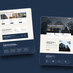 AK Web & Design Anastasiia Kupriianets - Dwa tablety prezentują strony internetowe z ofertami nowoczesnych mieszkań. Ekran po lewej stronie pokazuje projekty, a po prawej - inwestycje w dobrych lokalizacjach.