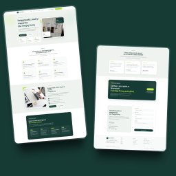 AK Web & Design Anastasiia Kupriianets - Dwa ekrany urządzeń z wyświetloną stroną internetową oferującą usługi księgowe. Minimalistyczny design, zieleń i biel dominują. Układ responsywny, nowoczesny interfejs.