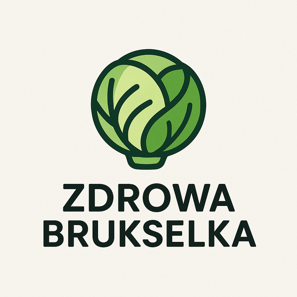 Ilustracja logotypu z motywem brukselki w odcieniach zieleni, z napisem 'ZDROWA BRUKSELKA' na jasnym tle. Minimalistyczny design, wyraźne kontury.