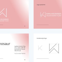NOKO-CREATE PATRYK WOJEWODZIC - Prezentacja logo salonu kosmetycznego 'Kamila Wojewódzic' w wariantach poziomym i pionowym, wraz z typografią i konstrukcją znaku graficznego na jasnym tle.