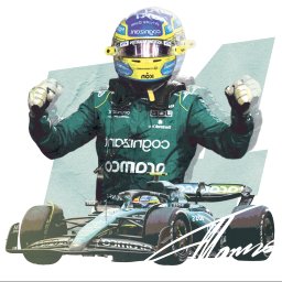 design koszulki przedstawiający kierowcę Formuły 1