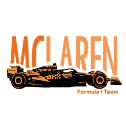 Weronika Kaczmarczyk - Grafika przedstawia bolid Formuły 1 McLaren z dużym napisem 'McLaren' w kolorze pomarańczowym, oraz mniejszym napisem 'Formula 1 Team'.