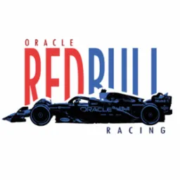 Grafika wektorowa bolidu Formuły 1 Red Bull Racing z logotypami sponsorów, utrzymana w stylistyce graficznej plakatu lub nadruku na odzież.