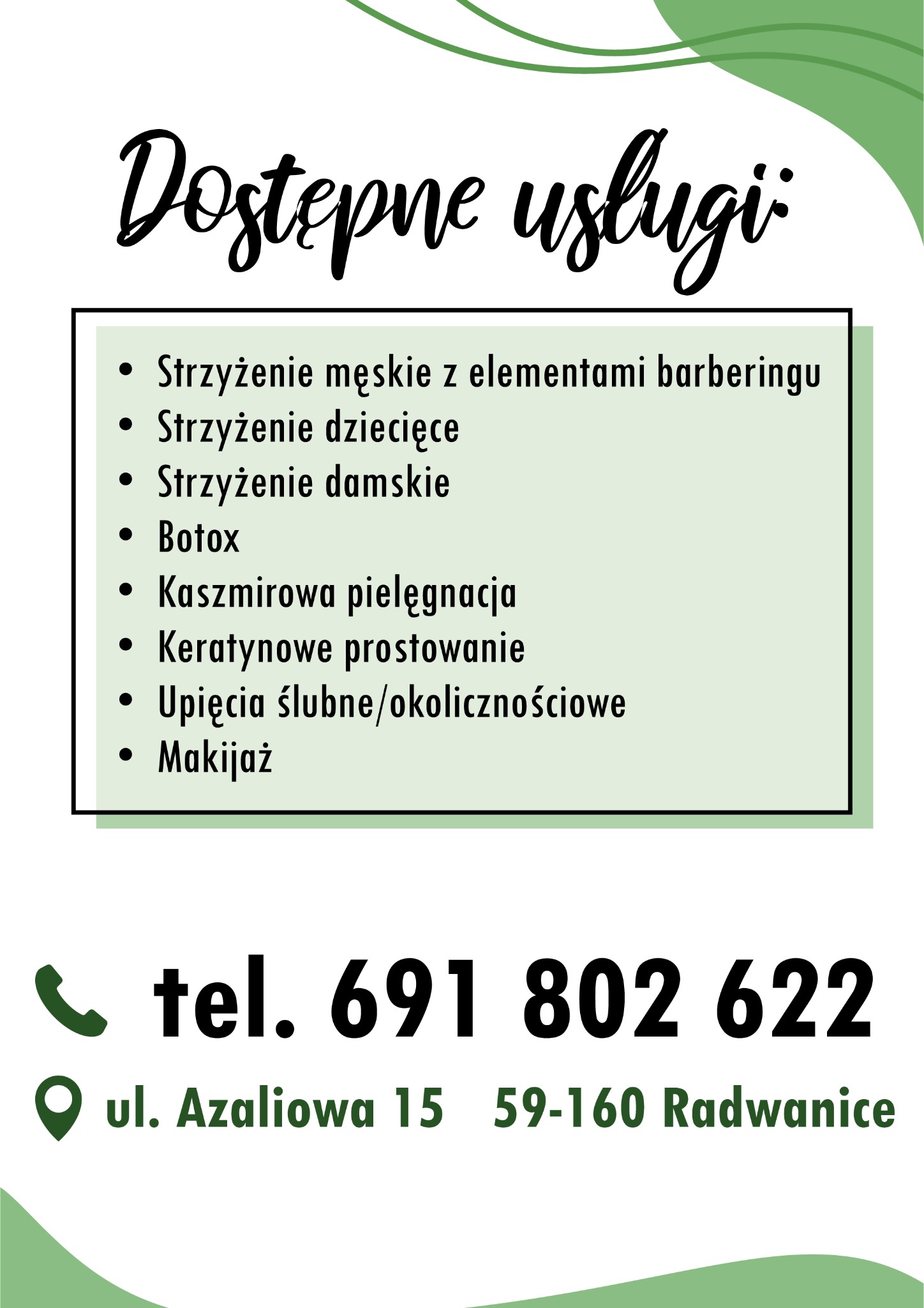 tył ulotki do salonu kosmetycznego