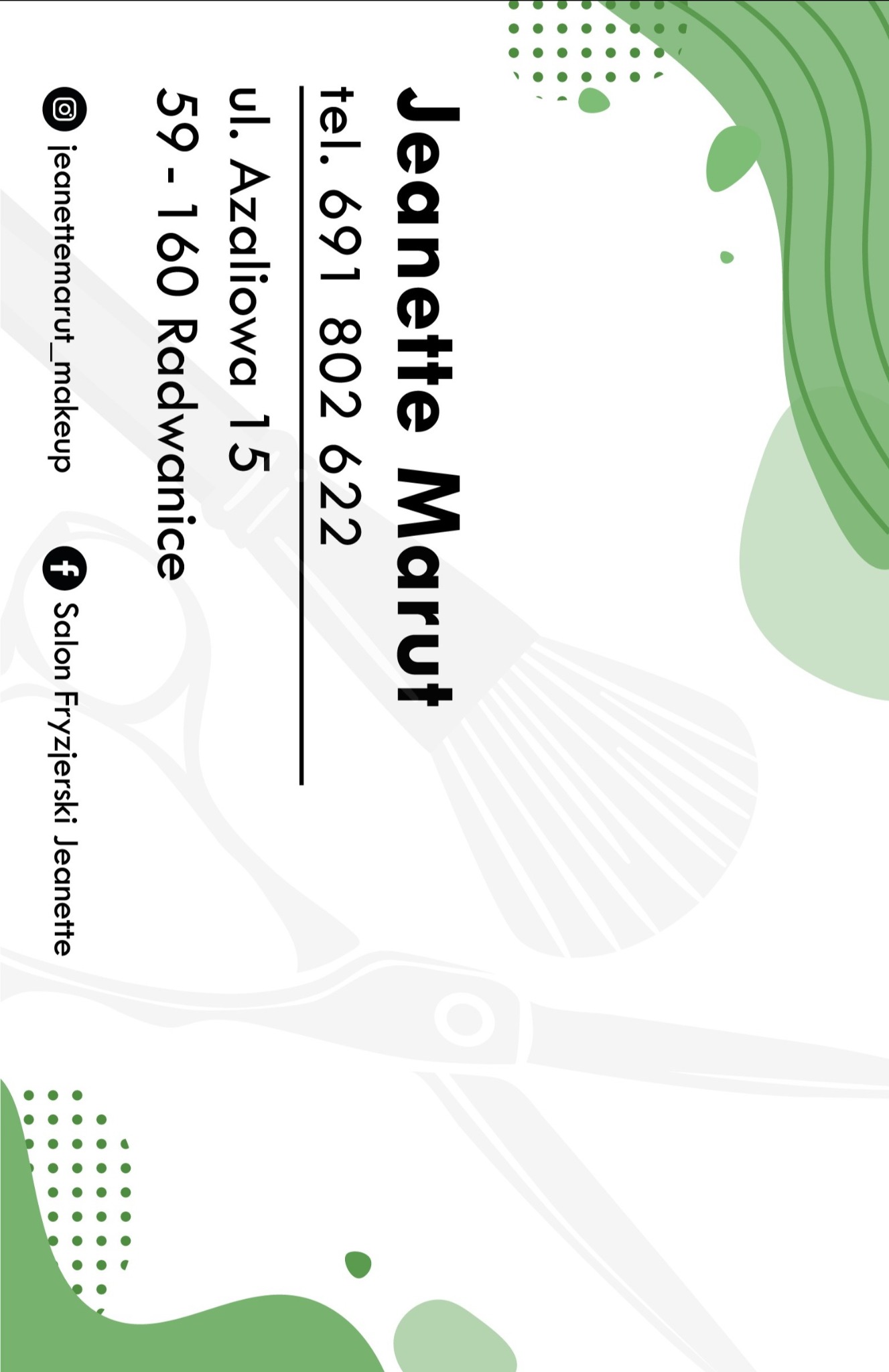 tył wizytówki do salonu kosmetycznego