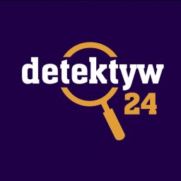 Detektyw24 INFO - Logo na ciemnofioletowym tle z białym napisem 'detektyw 24' i pomarańczową, stylizowaną lupą, której okrąg otacza środkową część słowa.