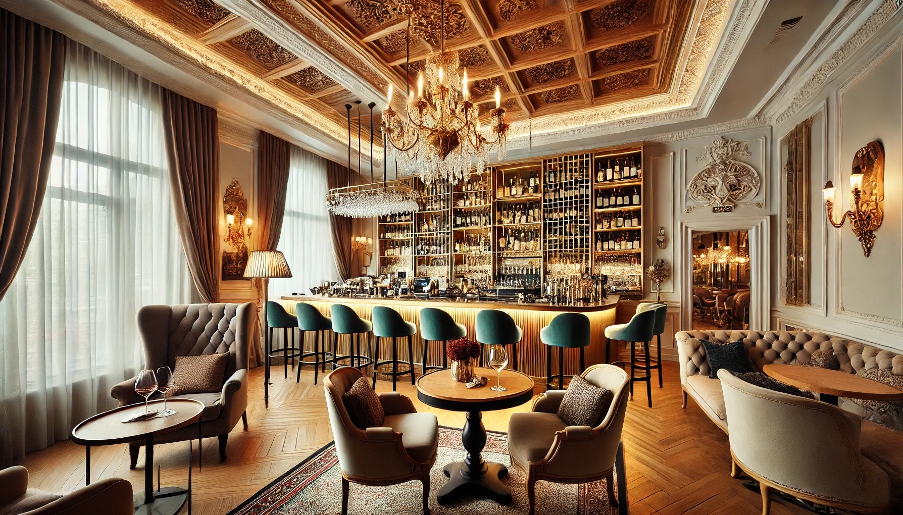 Wizualizacja przedstawia wnętrze inspirowane klasycznym stylem francuskim,